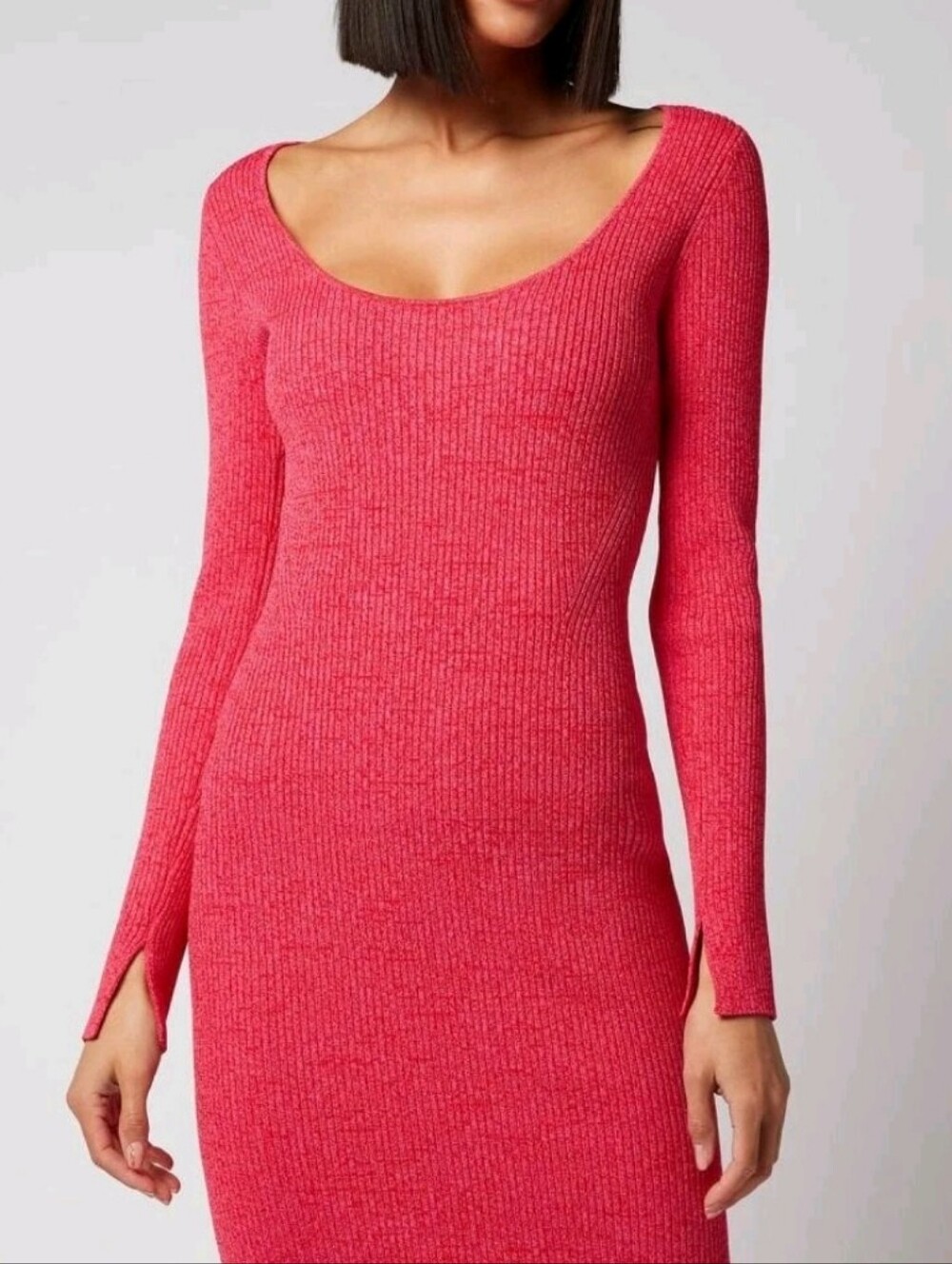 GANNI Ribbed Knit Scoop Neck Dress Size Small Melange Stretchy Long Sleeve